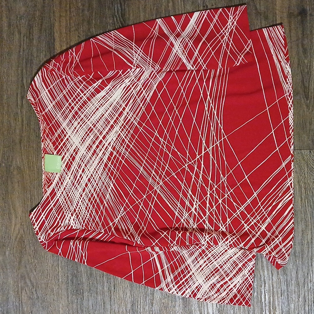 Citrine Red & White Abstract 3/4 Sleeve Blouse.